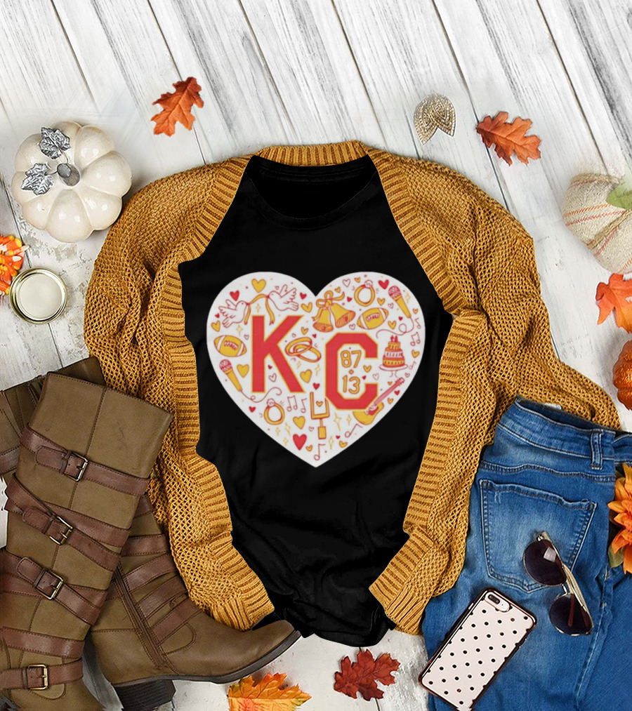 Travis Kelce Taylor KC 87 13 Kansas City Chiefs Football Love Heart T-Shirt