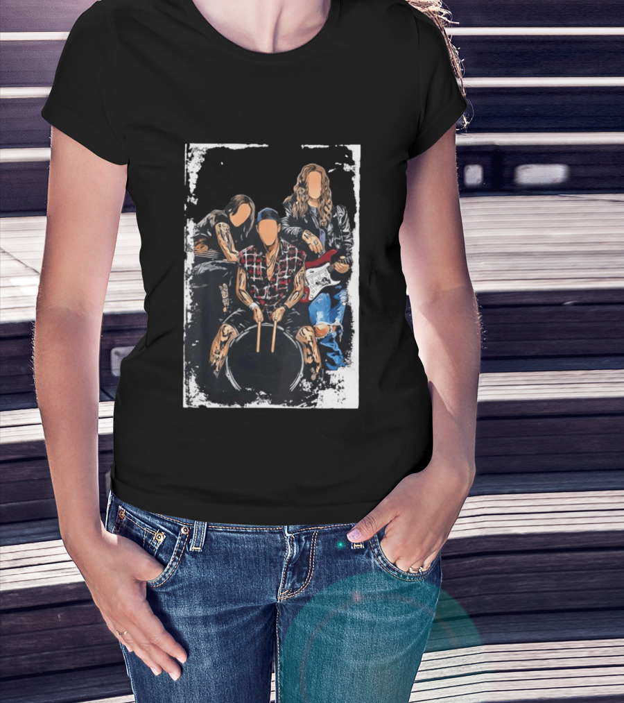 Rock Band Musicians Playing Instruments Grunge Music Drummer Guitarist T-Shirt