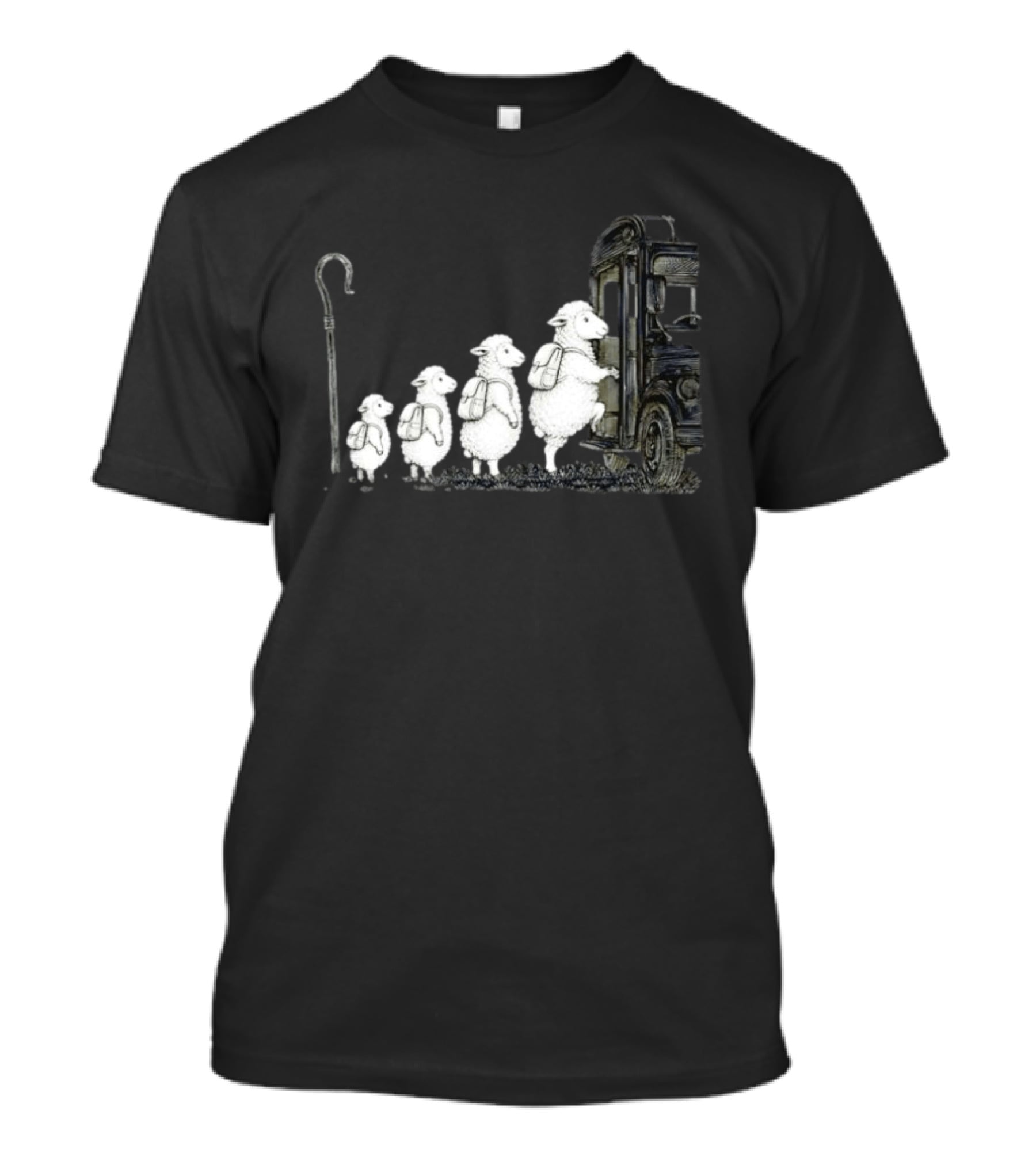 Sheep Boarding School Bus With Shepherd Staff Learning Journey T-Shirt
