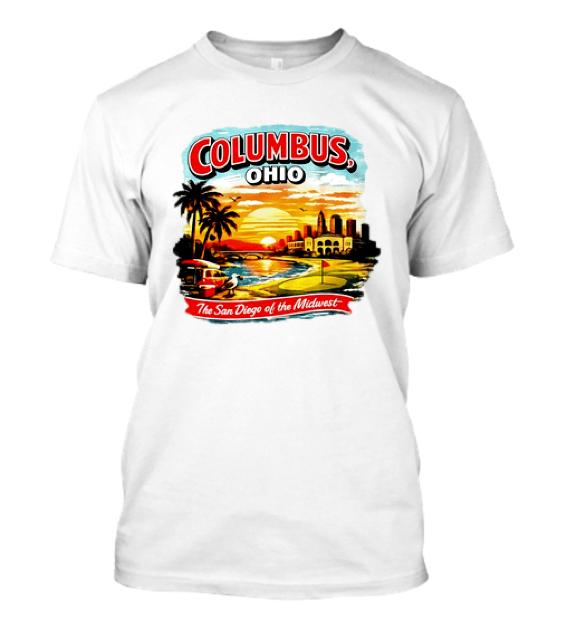 Columbus Ohio The San Diego Of The Midwest Sunset Skyline And Palm Trees T-Shirt