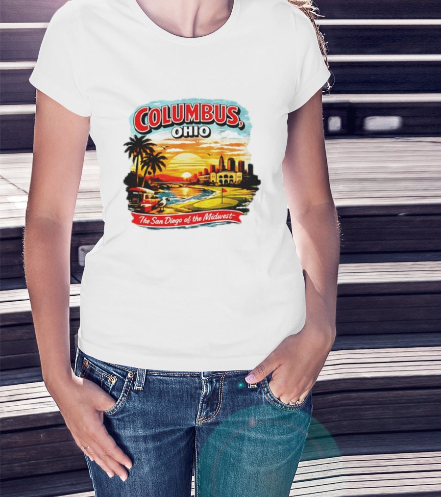 Columbus Ohio The San Diego Of The Midwest Sunset Skyline And Palm Trees T-Shirt