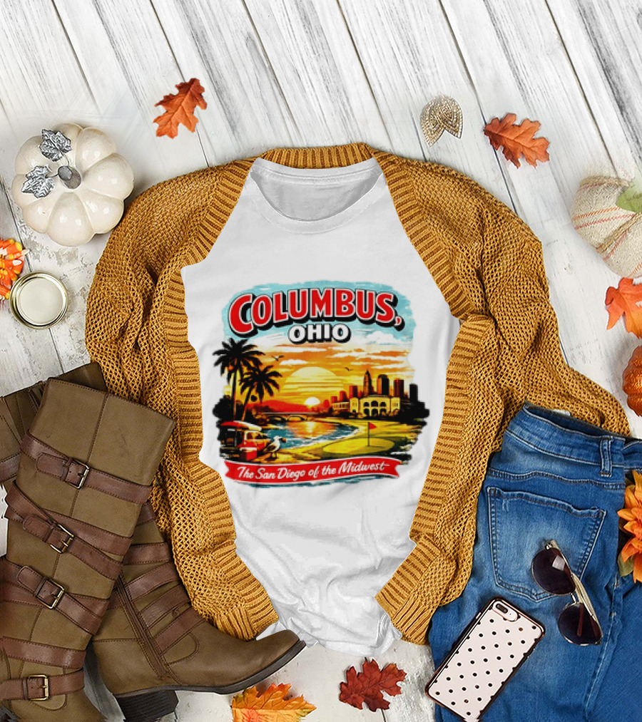 Columbus Ohio The San Diego of the Midwest Sunset Skyline and Palm Trees T-Shirt