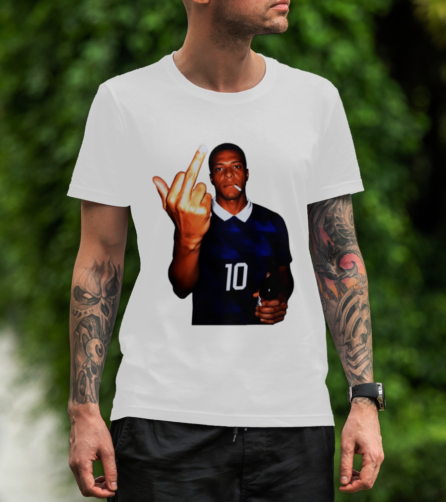 Kylian Mbappe Number 10 Edgy Gesture With Cigarette And Drink T-Shirt