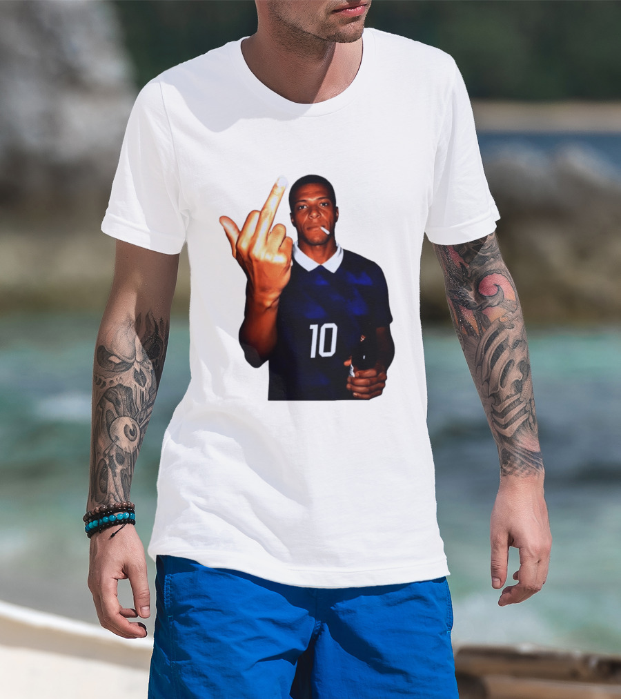 Kylian Mbappe Number 10 Edgy Gesture With Cigarette And Drink T-Shirt