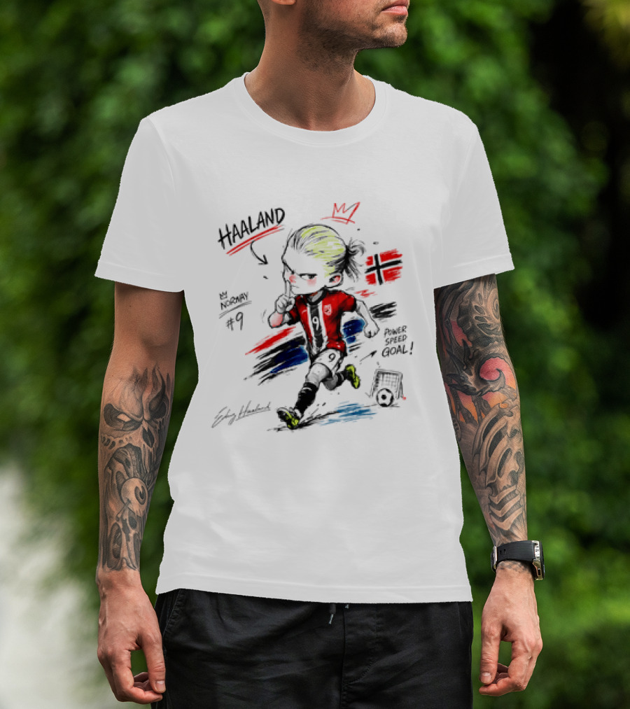 Haaland No 9 Norway Flag Power Speed Goal Scandinavian Soccer T-Shirt