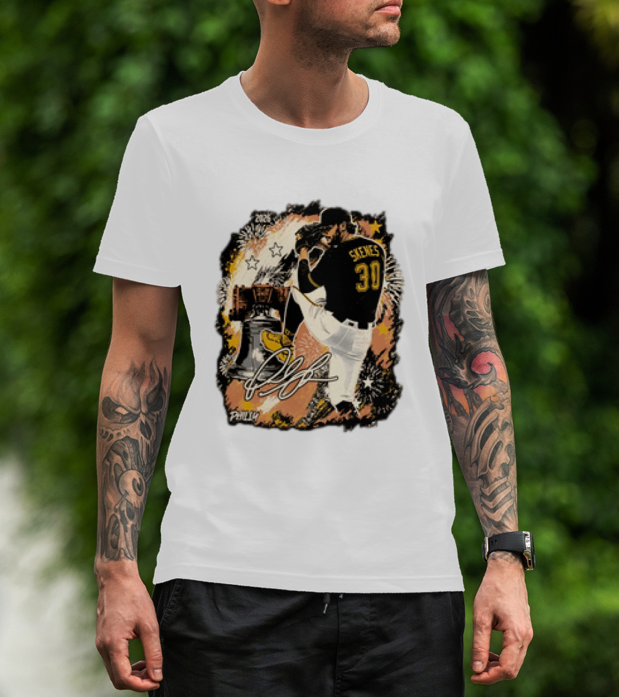 Pittsburgh Pirates Paul Skenes 30 MLB Players All Star Philly Collaboration Liberty Bell Fireworks T-Shirt