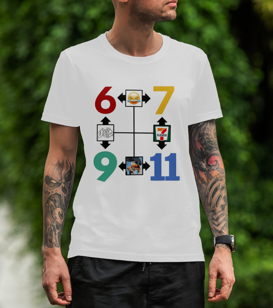 Six Seven 6 7 9 11 Emoji Wojak Meme Diagram Edgy Dark Humor T-Shirt