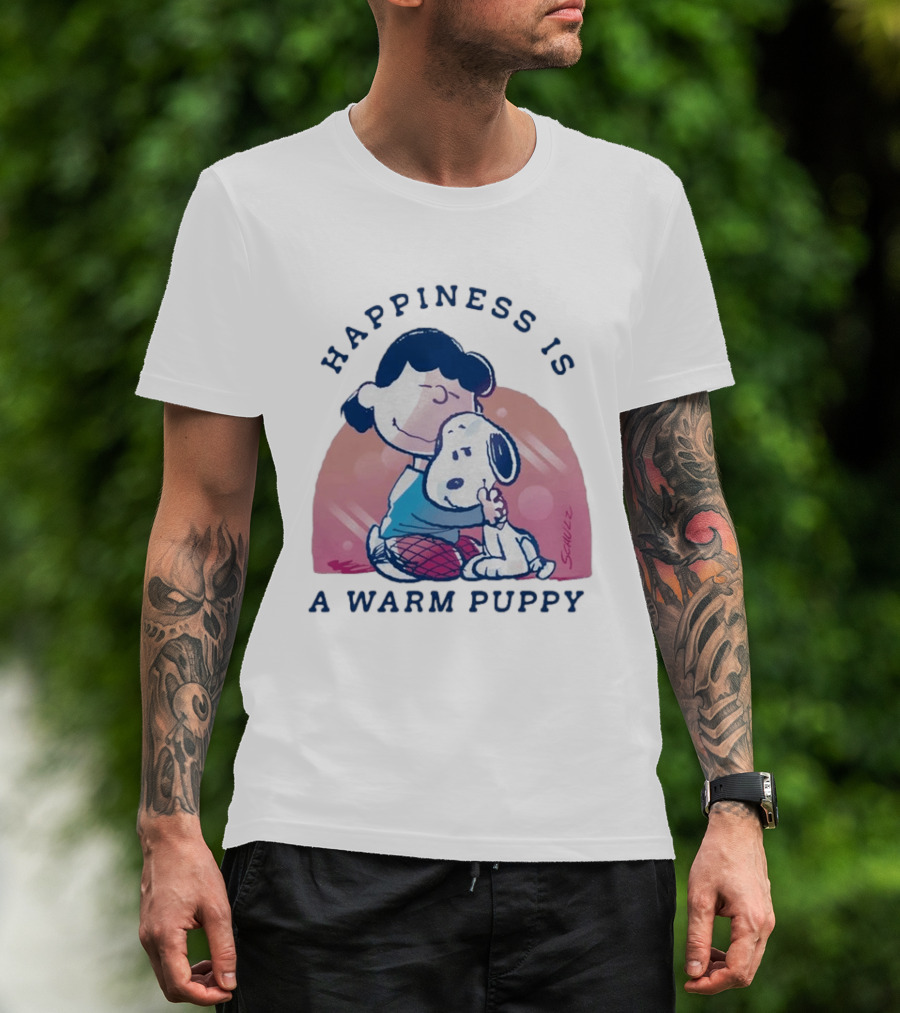Happiness Is A Warm Puppy Snoopy And Lucy Van Pelt Hugging Moments T-Shirt