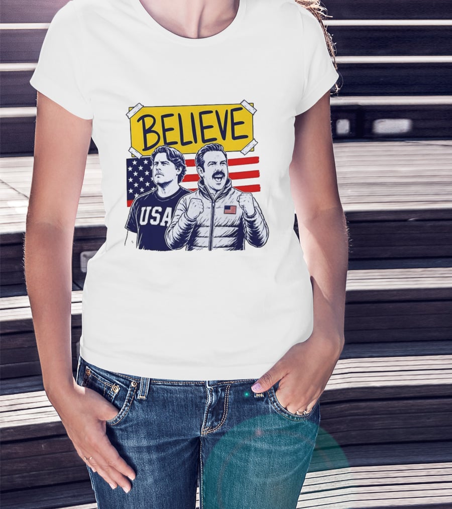 Ted Lasso Coach Beard Believe USA American Flag Scene T-Shirt