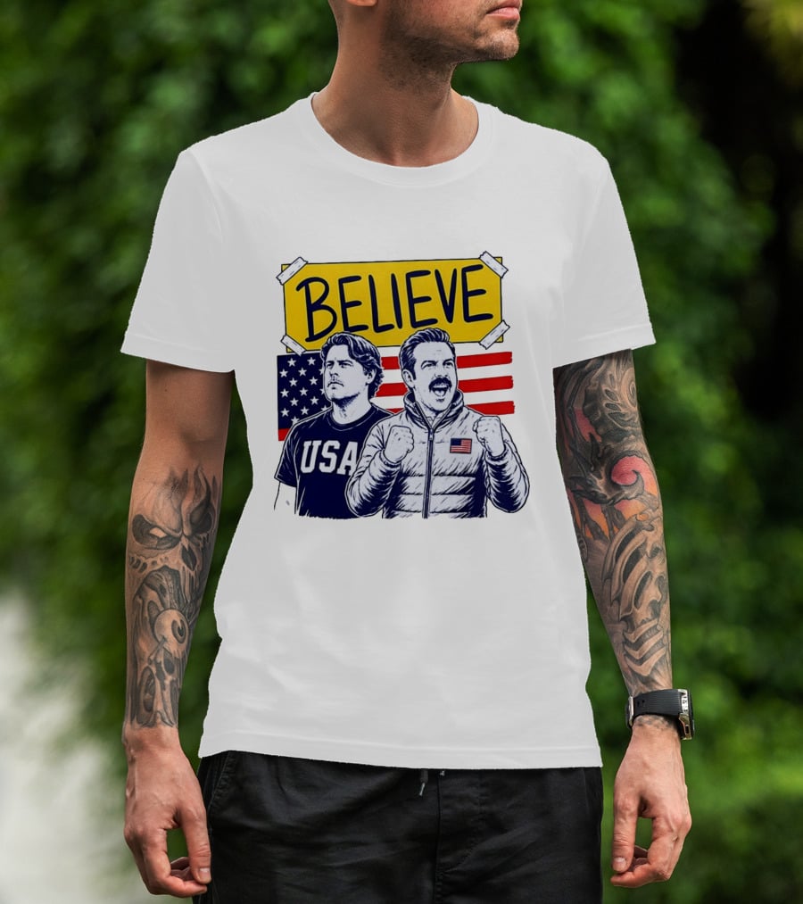 Ted Lasso Coach Beard Believe USA American Flag Scene T-Shirt