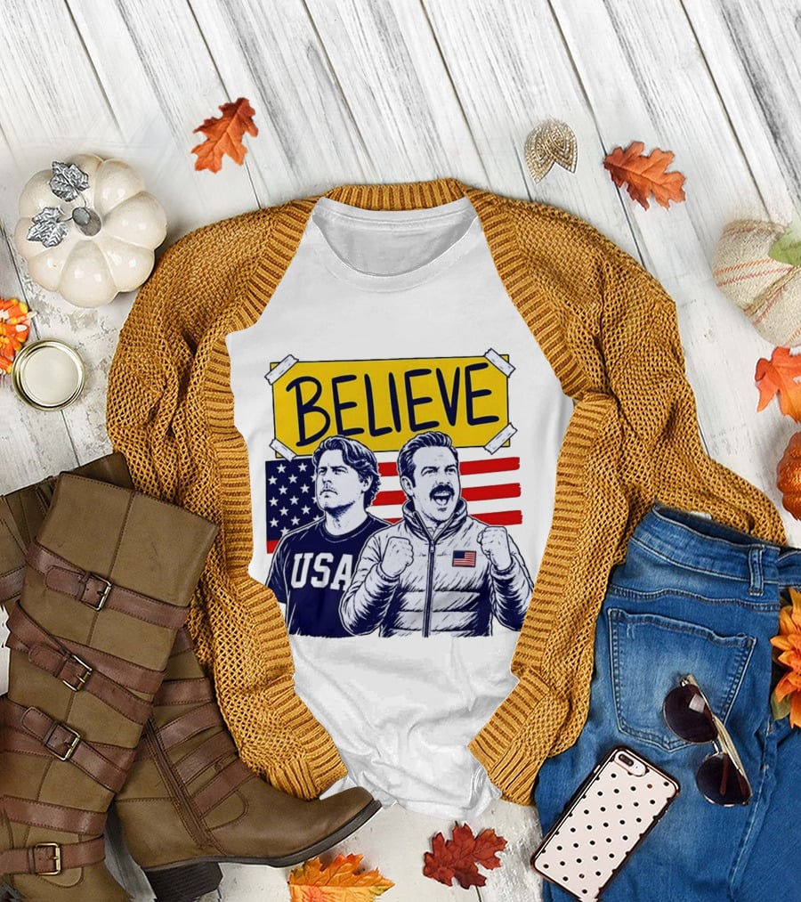 Ted Lasso Coach Beard Believe USA American Flag Scene T-Shirt