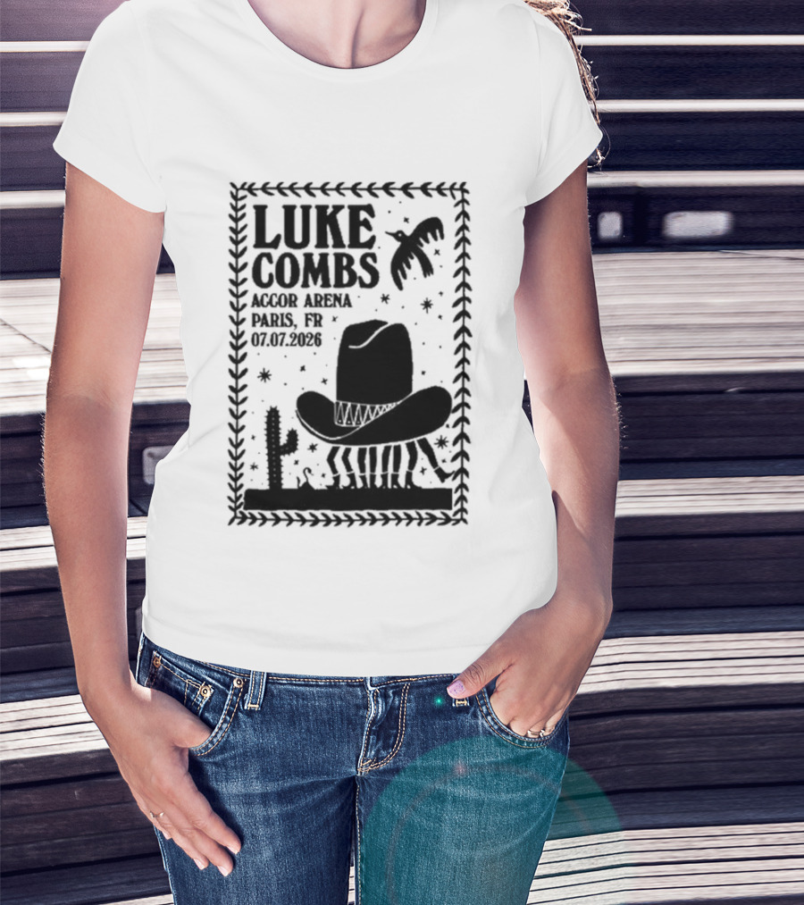Luke Combs Paris Accor Arena July 07 2026 Western Theme Cowboy Hat Desert Cactus T-Shirt