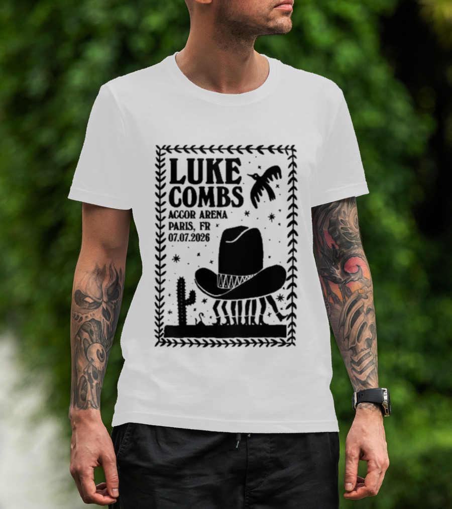 Luke Combs Paris Accor Arena July 07 2026 Western Theme Cowboy Hat Desert Cactus T-Shirt