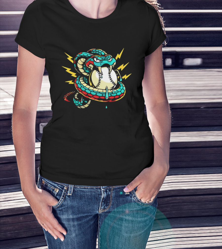 Snake Wrapped Around Baseball Surrounded By Lightning Strikes T-Shirt