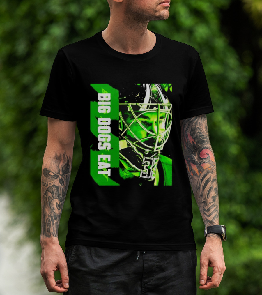 Big Dogs Eat Hockey Goalie 33 Green Masked Player T-Shirt