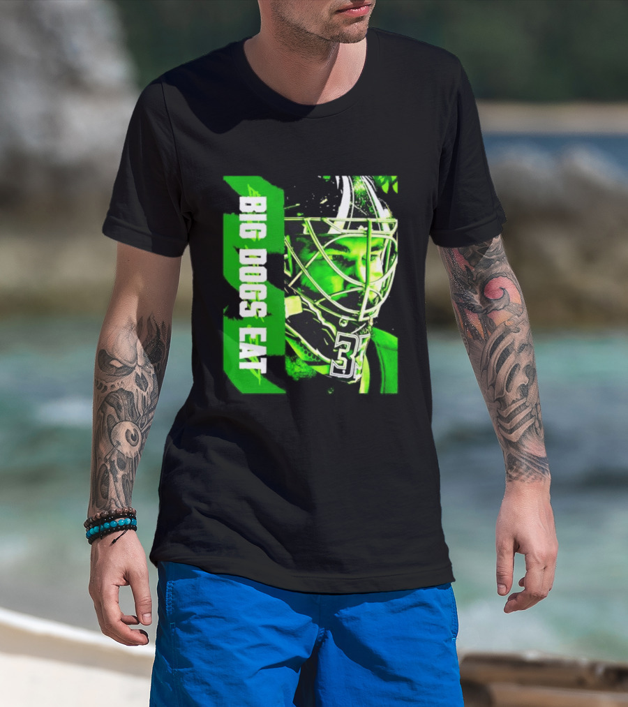Big Dogs Eat Hockey Goalie 33 Green Masked Player T-Shirt