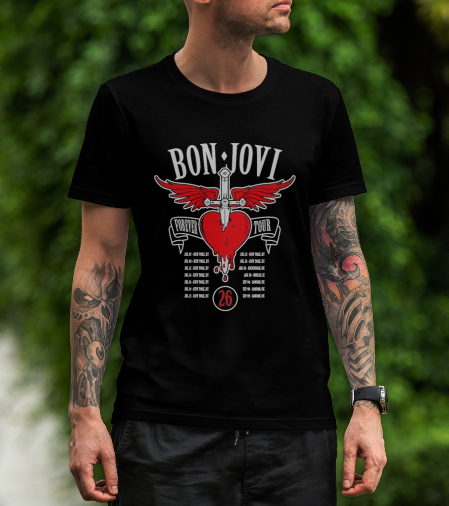 Bon Jovi Forever Tour 2026 Winged Heart And Dagger Dates T-Shirt