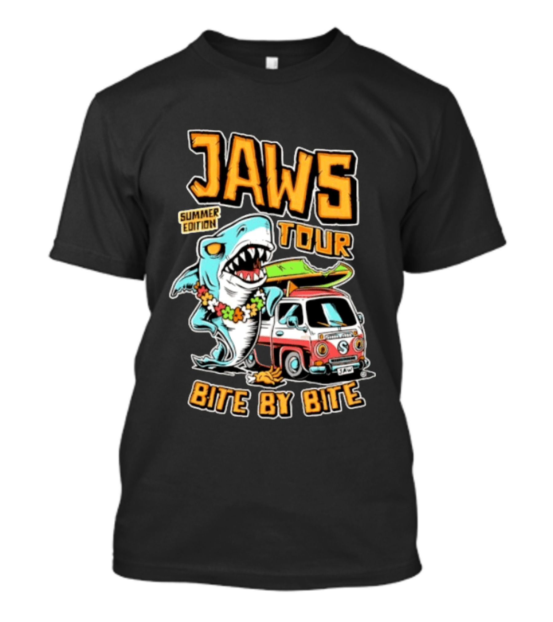Jaws Tour Summer Edition Bite By Bite Surf Van Adventure T-Shirt
