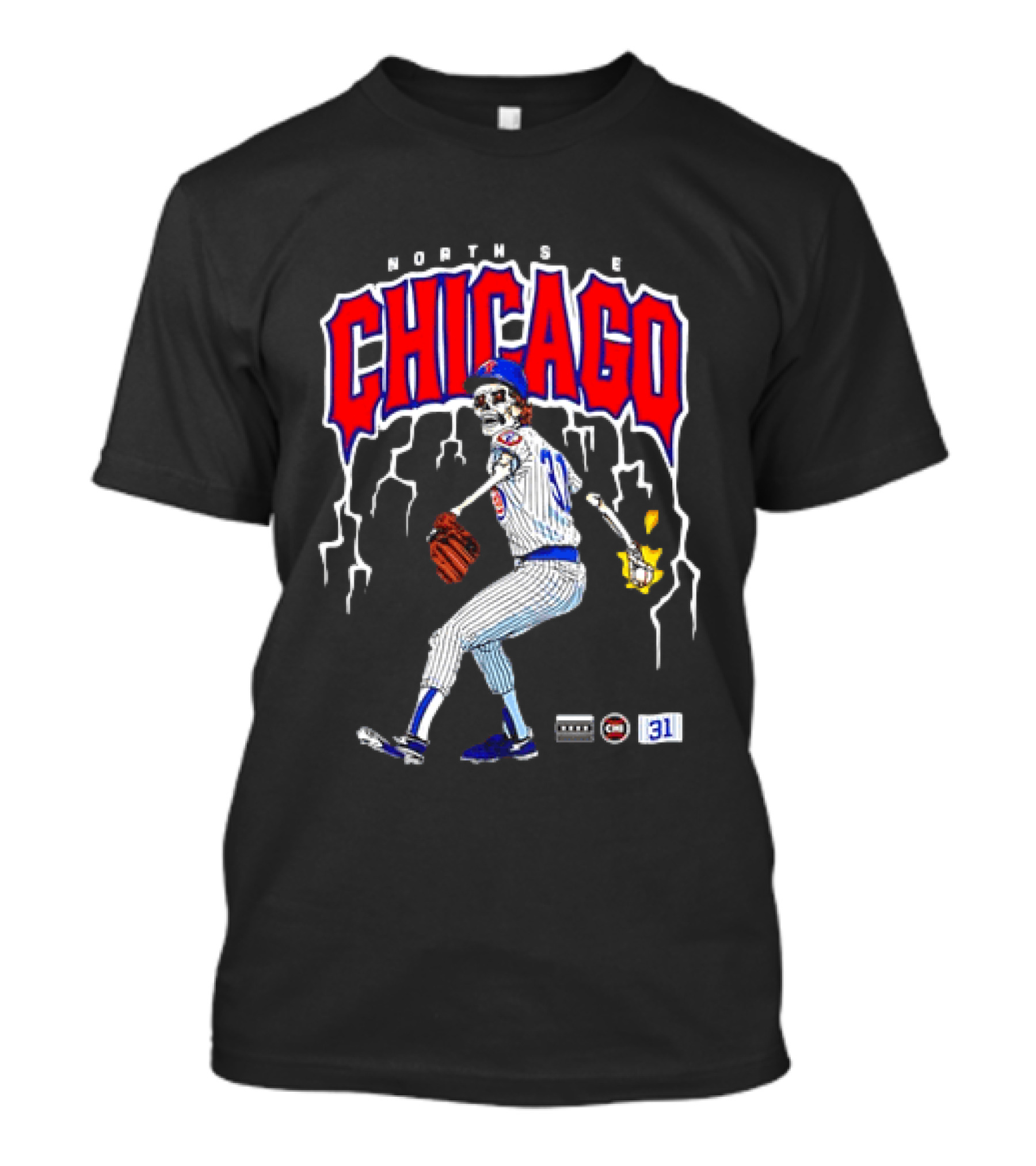 North Side Chicago Skeleton Pitcher CHI 31 Baseball T-Shirt