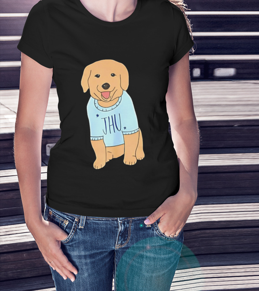 JHU Puppy In Light Blue Sweater T-Shirt