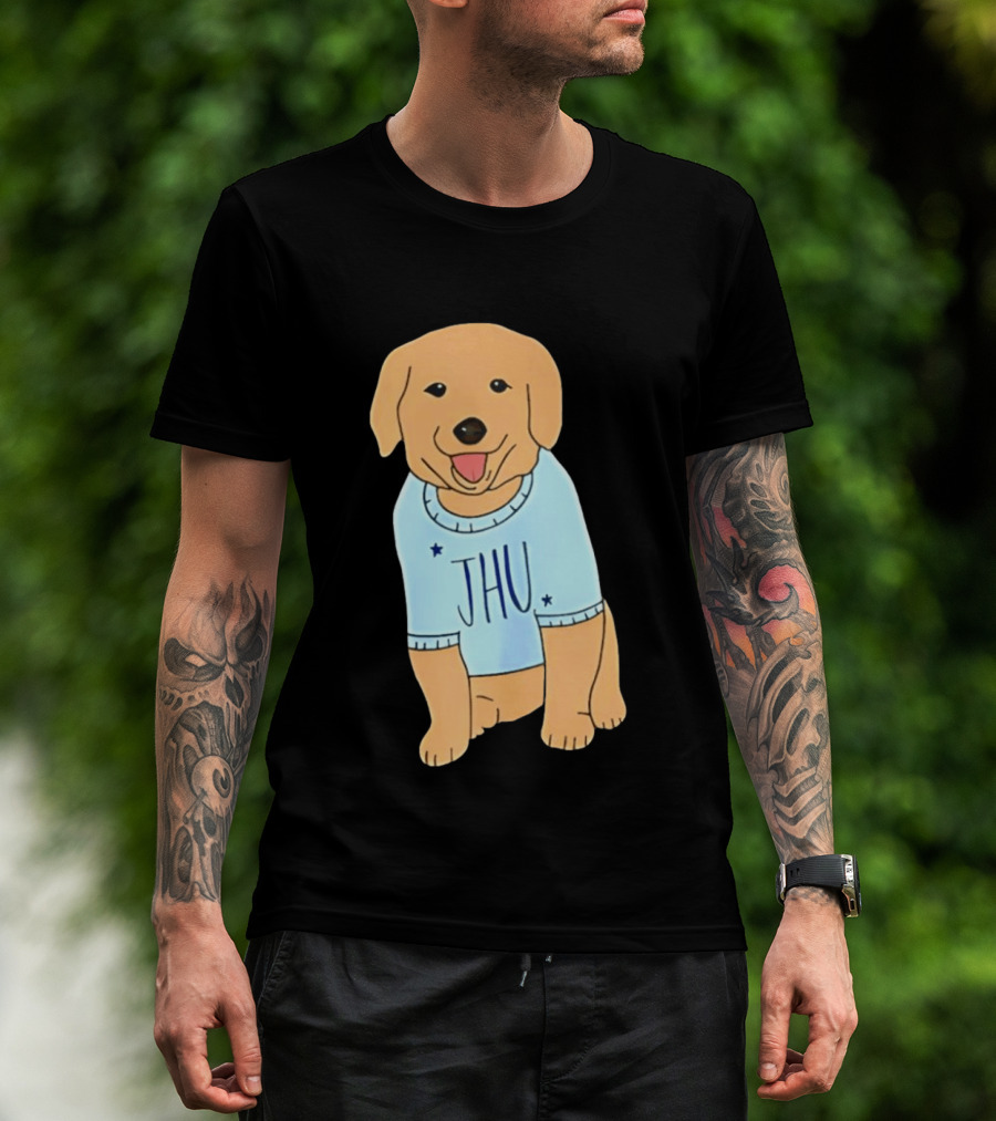 JHU Puppy In Light Blue Sweater T-Shirt