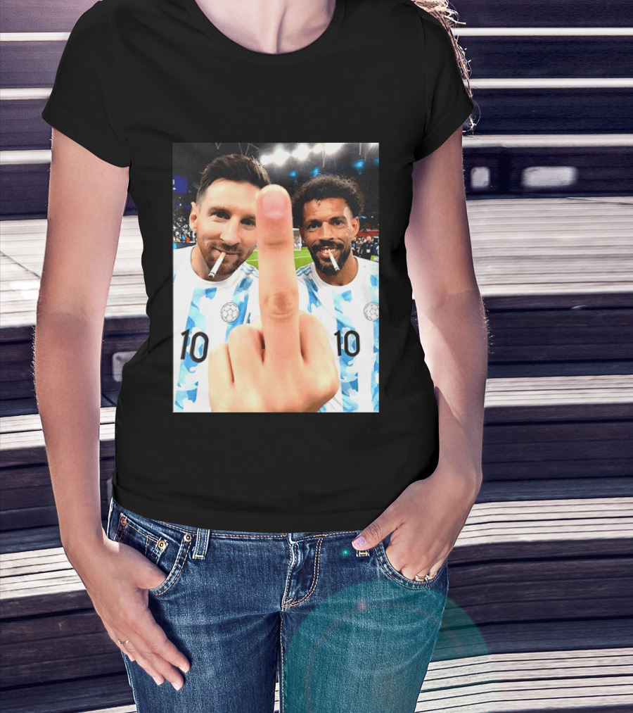 Messi Argentina Vozinha Cape Verde Middle Finger Gesture Football Smokers T-Shirt