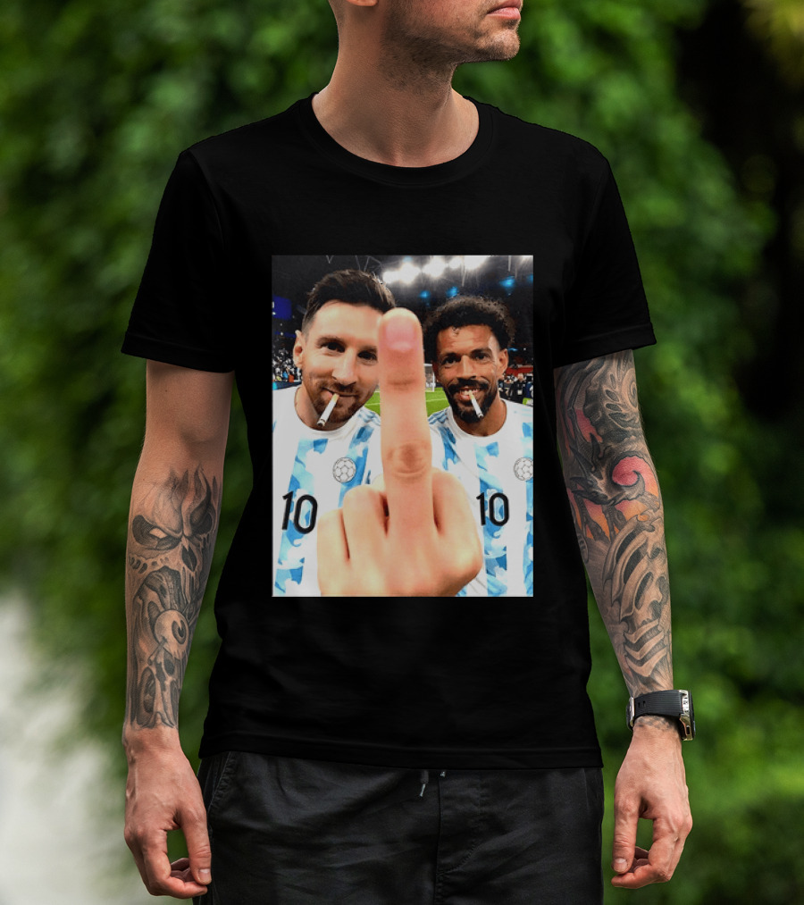 Messi Argentina Vozinha Cape Verde Middle Finger Gesture Football Smokers T-Shirt