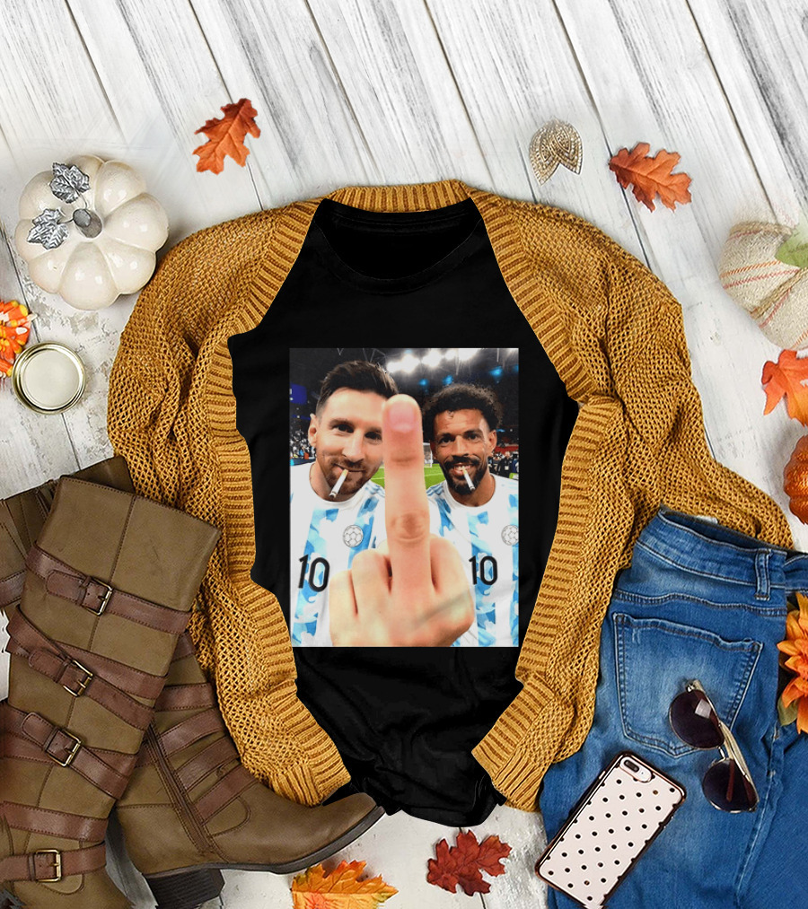 Messi Argentina Vozinha Cape Verde Middle Finger Gesture Football Smokers T-Shirt