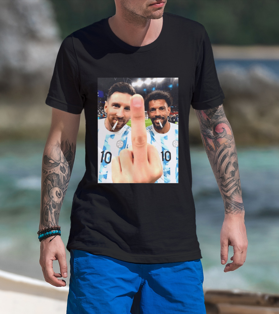 Messi Argentina Vozinha Cape Verde Middle Finger Gesture Football Smokers T-Shirt