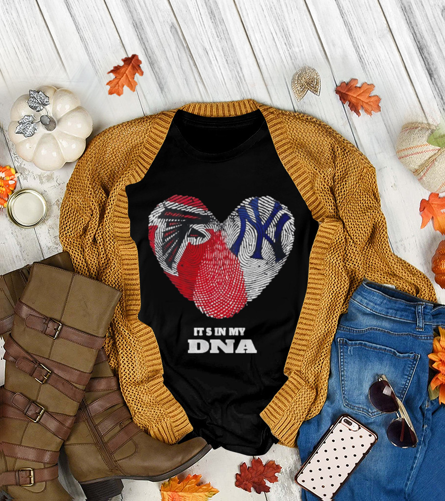 Atlanta Falcons New York Yankees It's in My DNA Fingerprint Heart T-Shirt