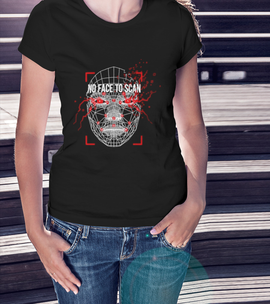 No Face To Scan Anti Surveillance 2026 Grid With Red Marks And Dots T-Shirt