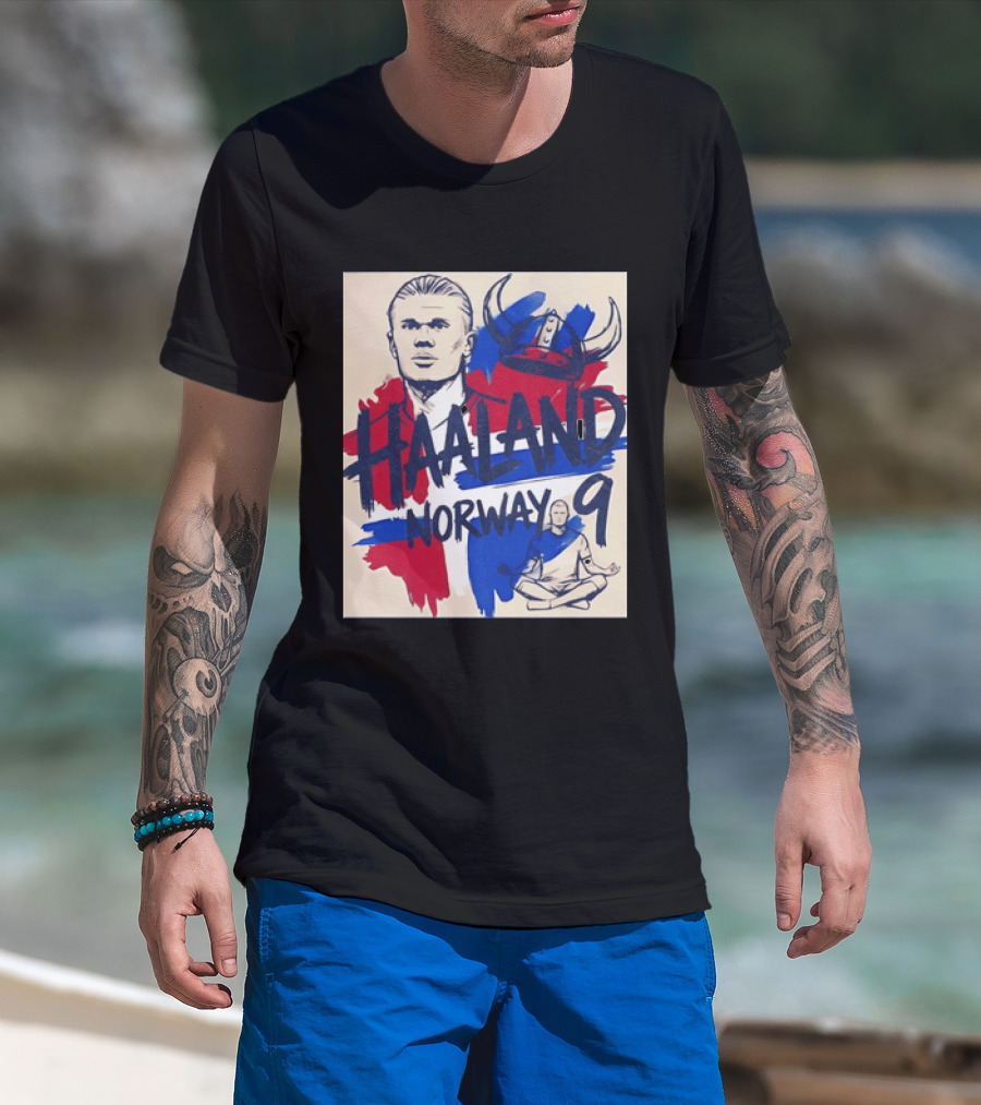Norway Haaland Number 9 Viking Helmet Football T-Shirt