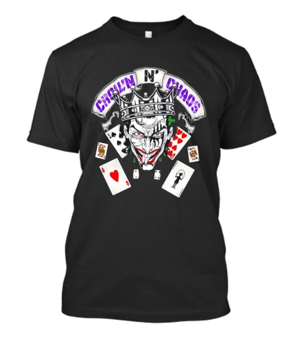 Crown N' Chaos Joker Face With Playing Cards T-Shirt