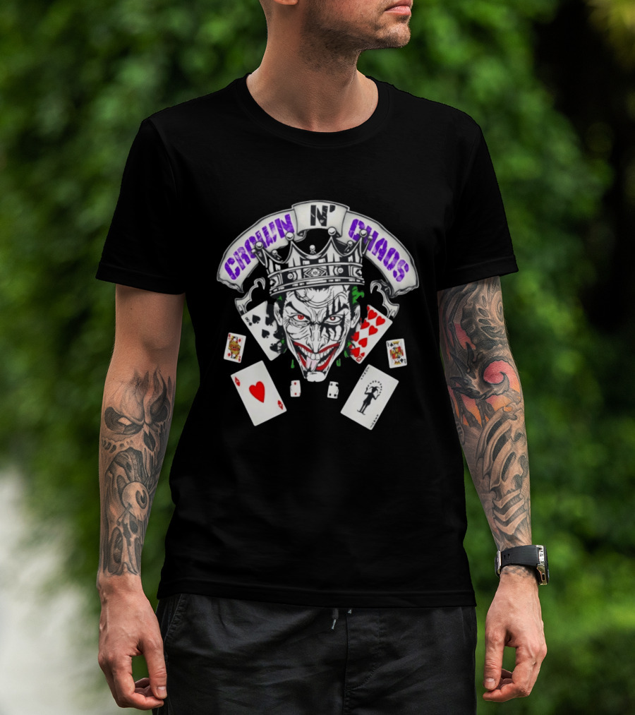 Crown N' Chaos Joker Face With Playing Cards T-Shirt