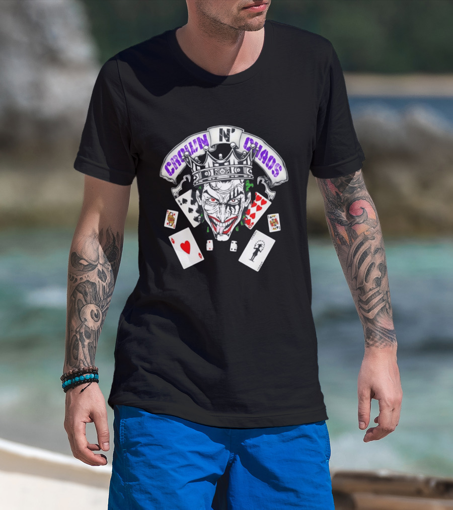 Crown N' Chaos Joker Face With Playing Cards T-Shirt