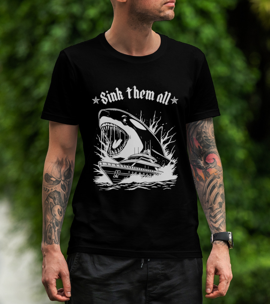 Sink Them All Orca Yacht Attack Scene T-Shirt