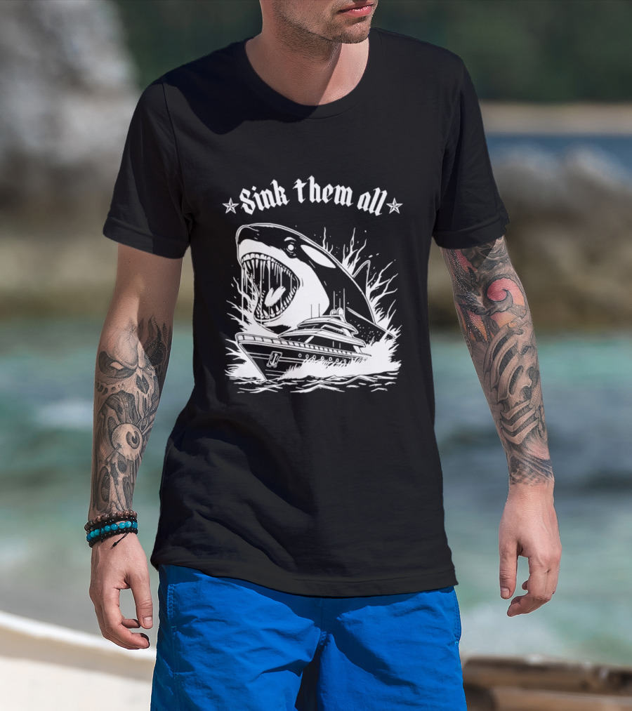 Sink Them All Orca Yacht Attack Scene T-Shirt