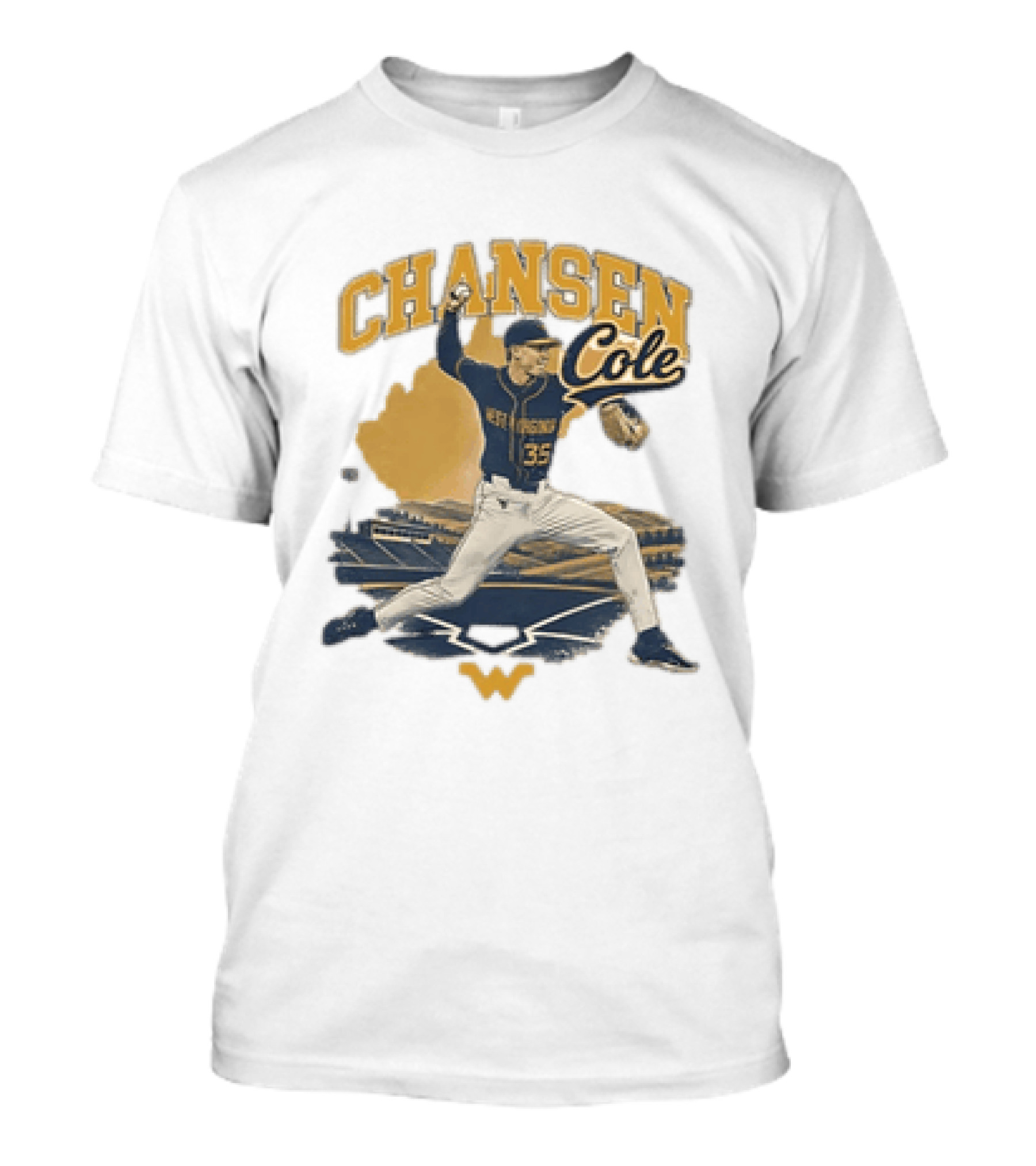 Chansen Cole West Virginia Mountaineers Baseball Player 35 Pitching Action T-Shirt