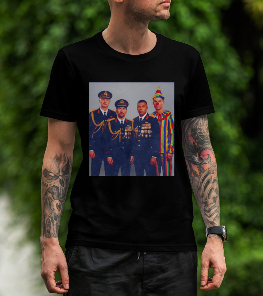 Mbappe Messy Ronaldo Haaland In Uniforms And Clown Outfit T-Shirt