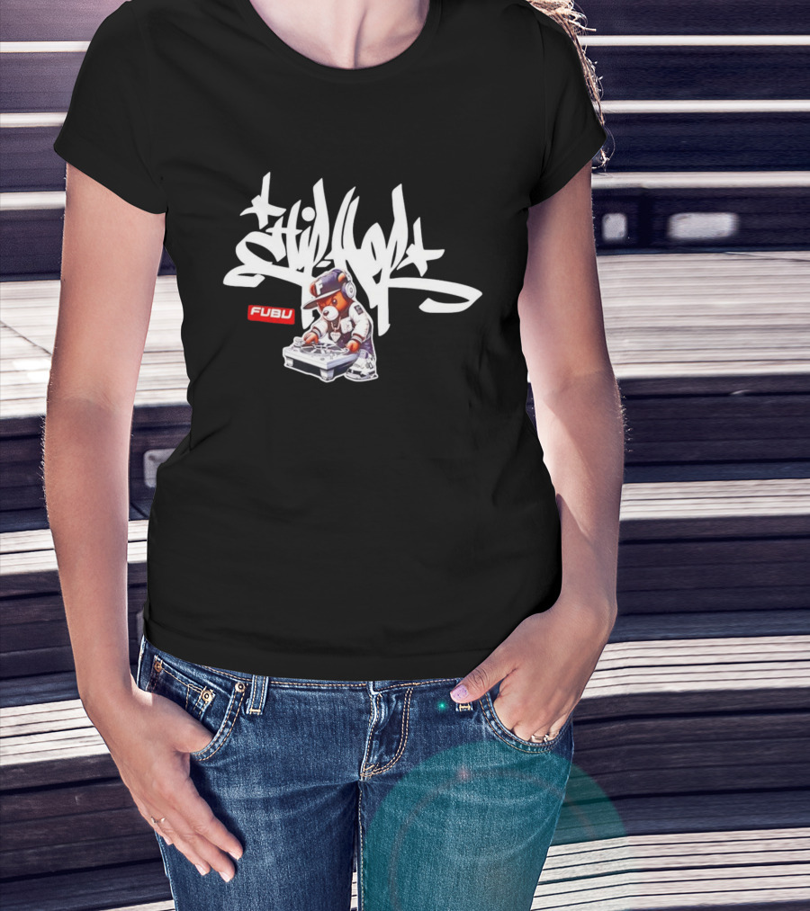 FUBU DJ Bear Still Rollin Hip Hop Scratching Records T-Shirt