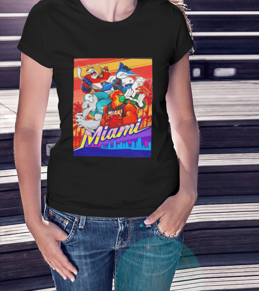 Miami Sports City Team Mascots Collage T-Shirt