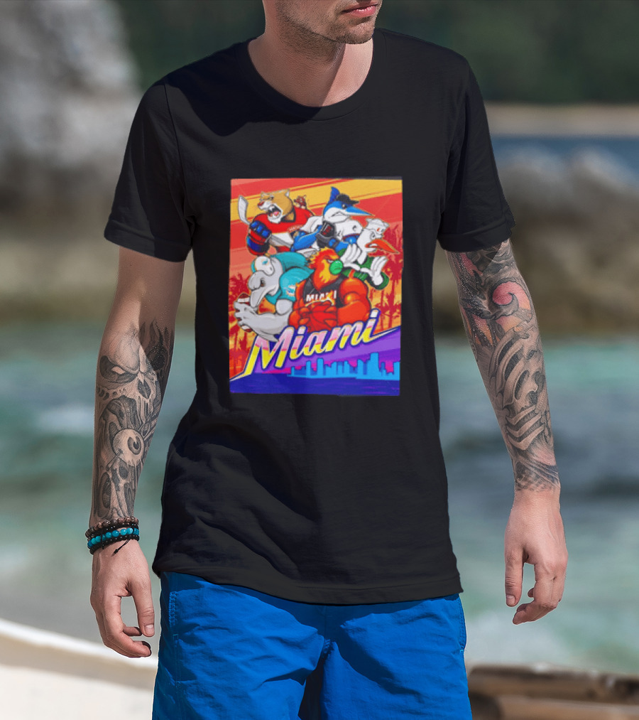 Miami Sports City Team Mascots Collage T-Shirt