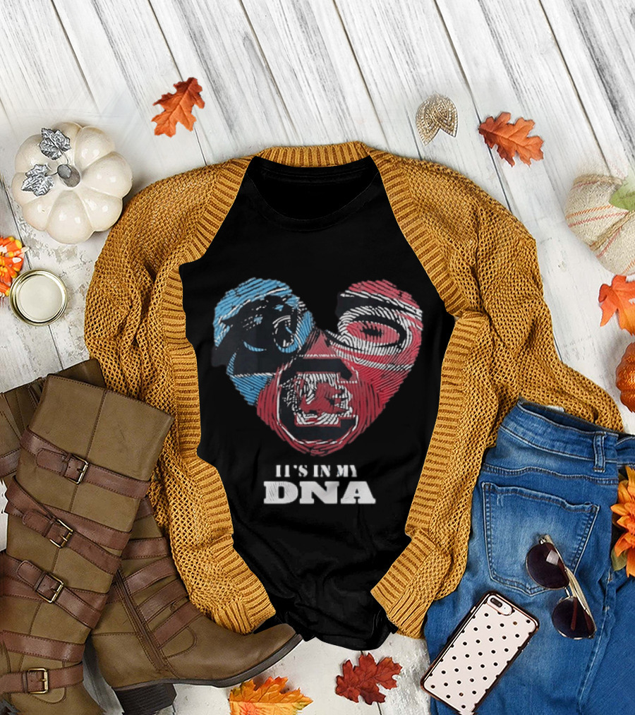 It's in My DNA Carolina Panthers Kansas City Chiefs Heart Shaped Fingerprint T-Shirt