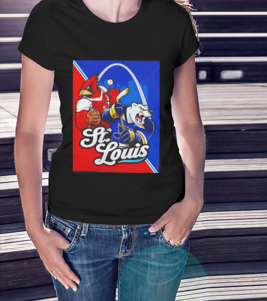 St Louis Cardinals Baseball Blues Hockey Arch Iconic Sports Team Collage T-Shirt