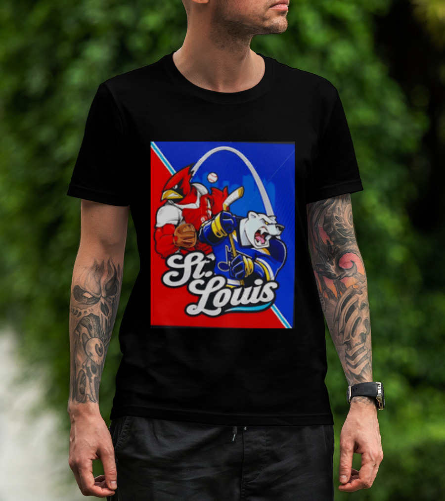 St Louis Cardinals Baseball Blues Hockey Arch Iconic Sports Team Collage T-Shirt