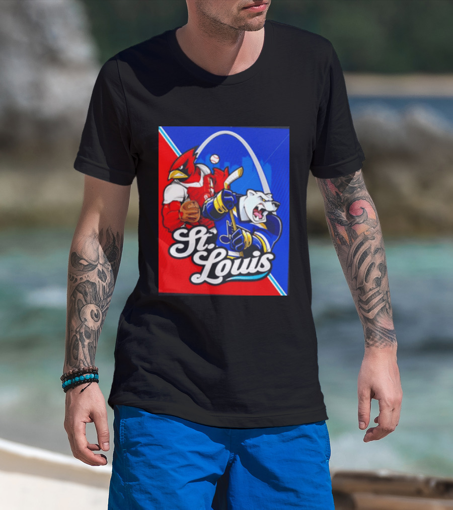 St Louis Cardinals Baseball Blues Hockey Arch Iconic Sports Team Collage T-Shirt