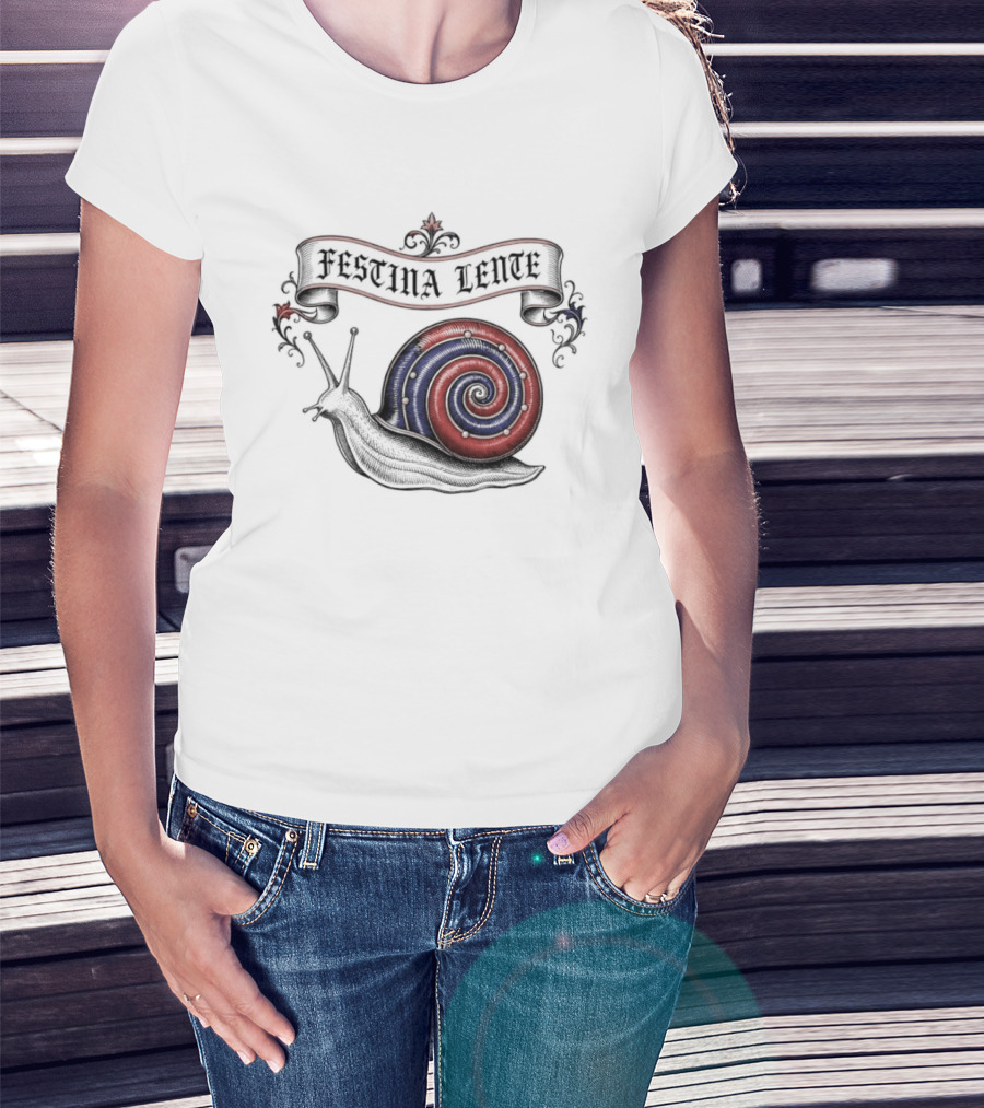 Festina Lente Latin Motto Snail Spiral T-Shirt