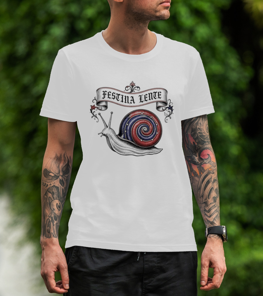 Festina Lente Latin Motto Snail Spiral T-Shirt