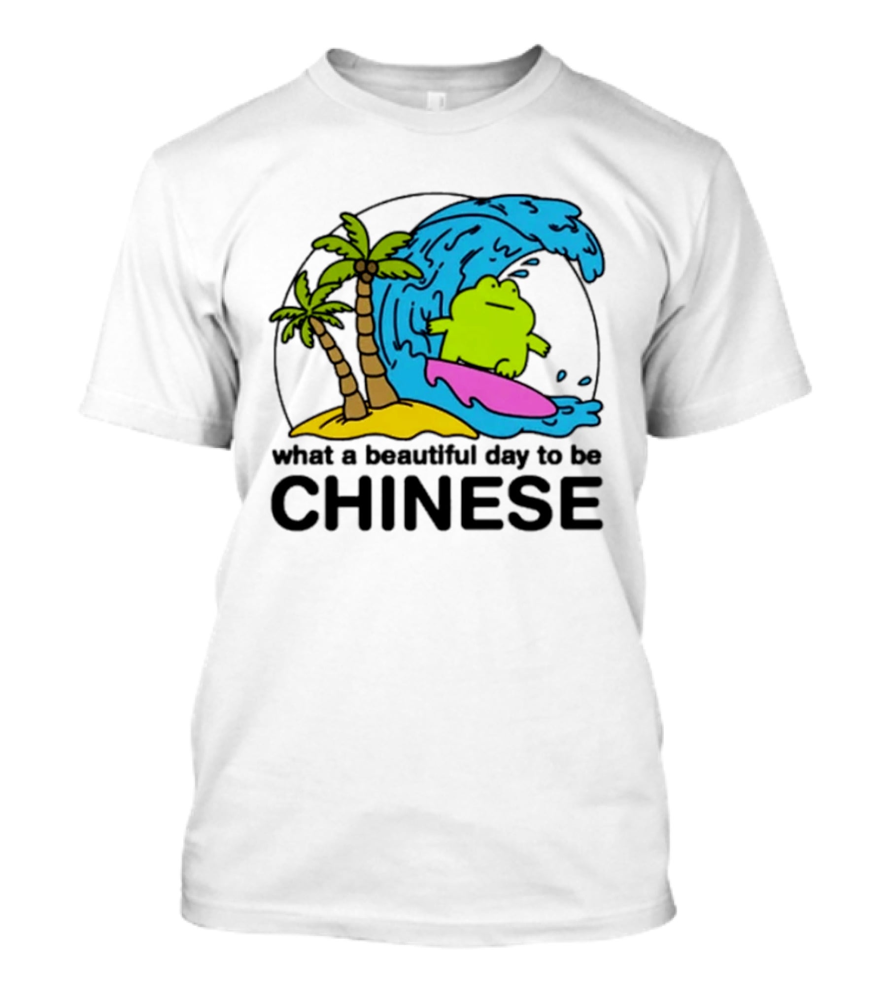 What A Beautiful Day To Be Chinese Surfing Frog With Palm Trees And Waves T-Shirt