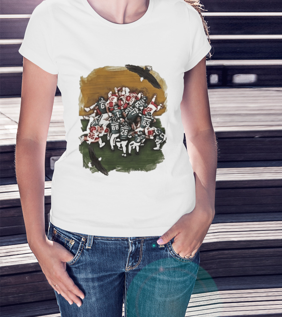 Philadelphia Eagles Tush Push Football Play Action With Team Players And Opponents T-Shirt